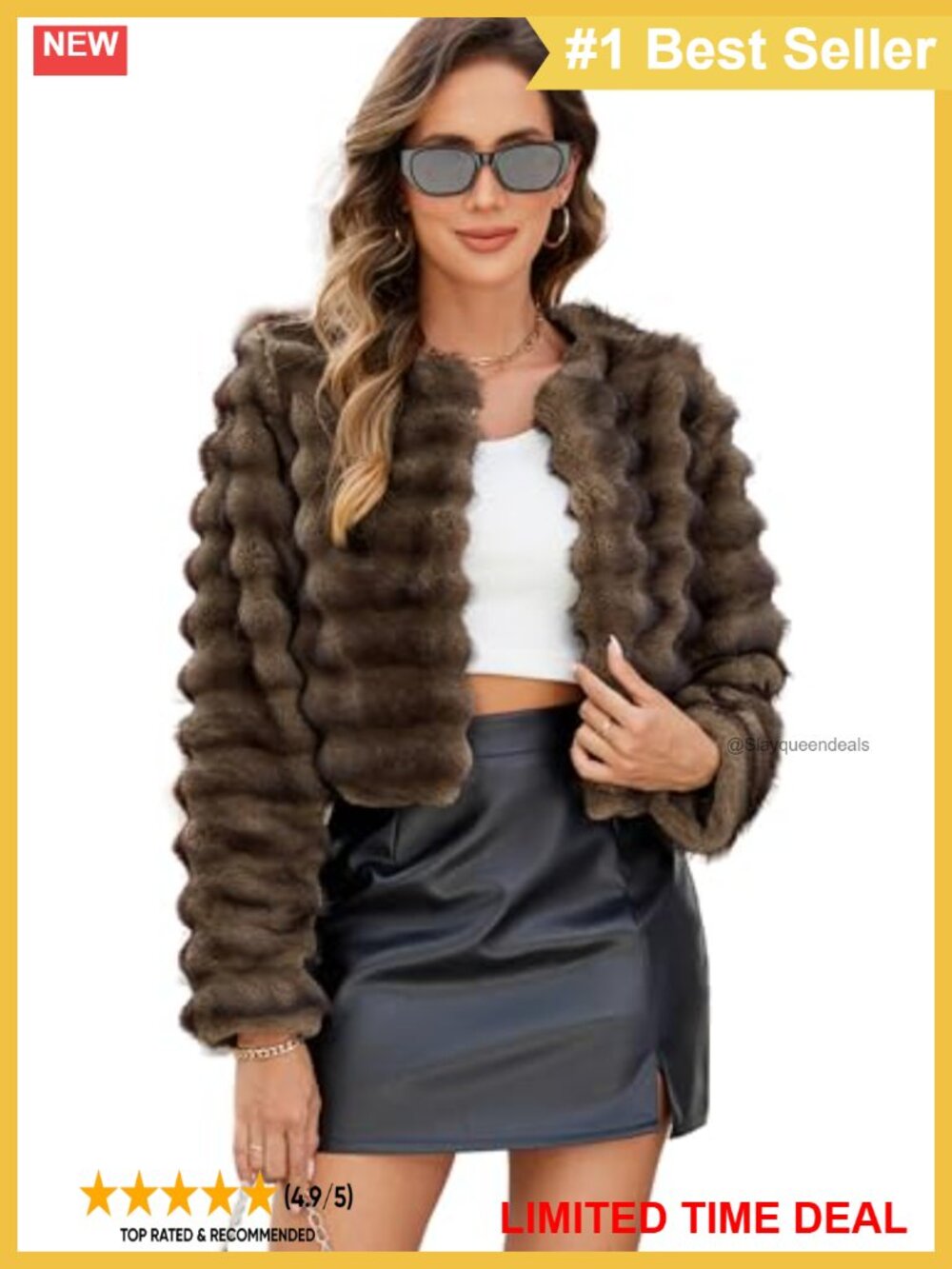 Womens Faux Fur Cropped Coat Fuzzy Long Sleeve Winter Jacket